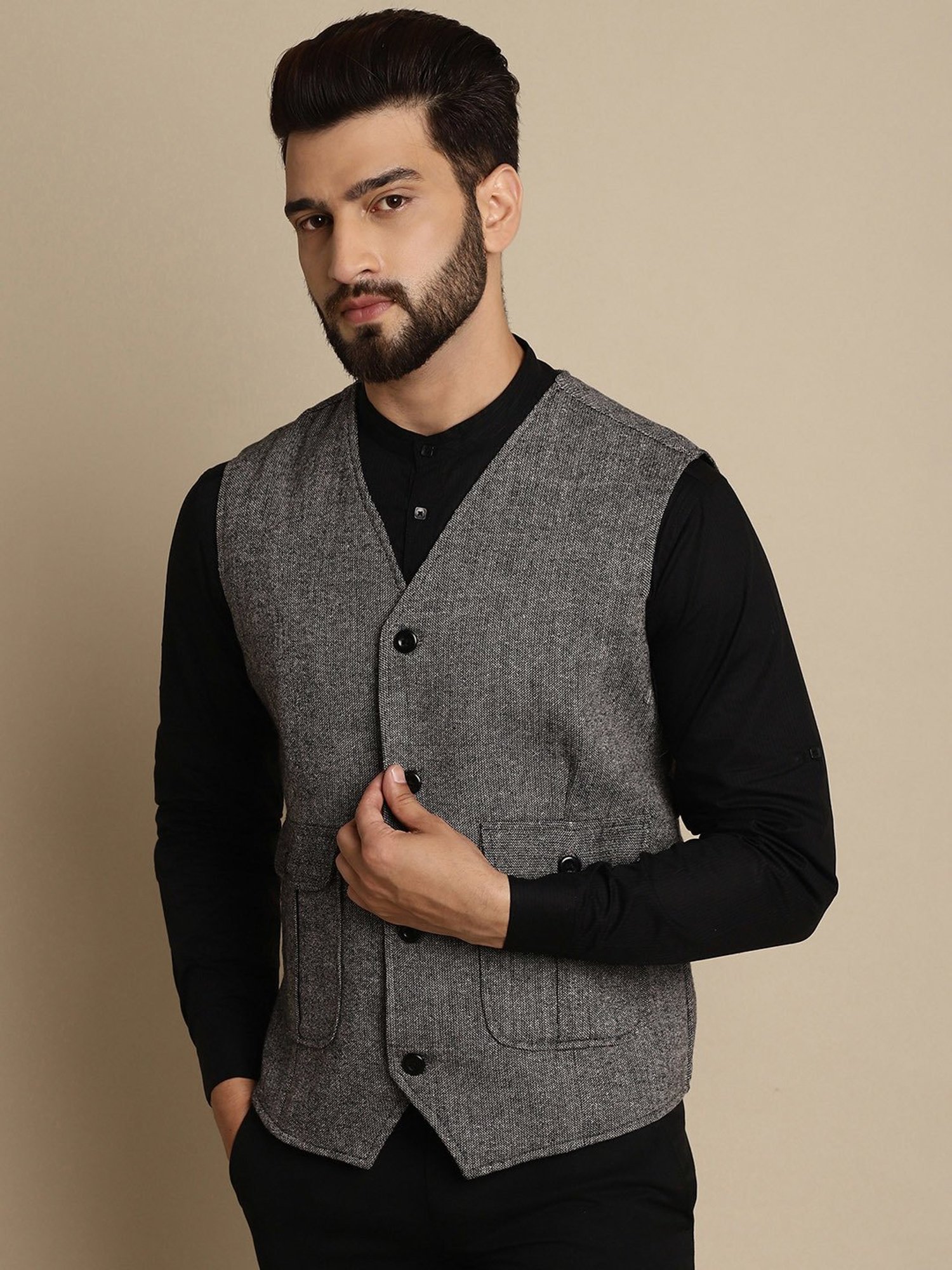 Even Charcoal Regular Fit V Neck Waistcoat