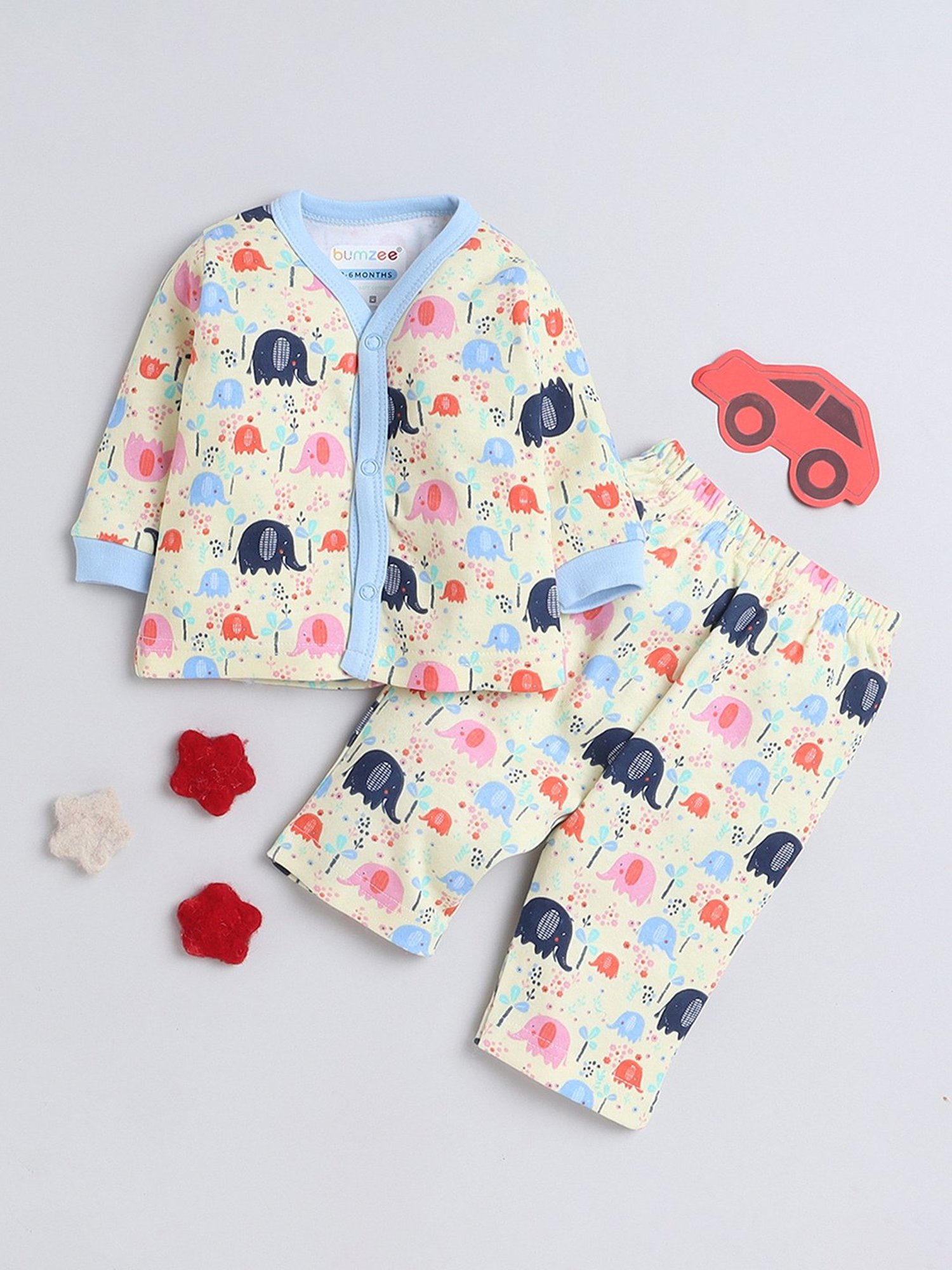 Bumzee Girls Yellow Printed Full Sleeves Jhabla with Pyjamas