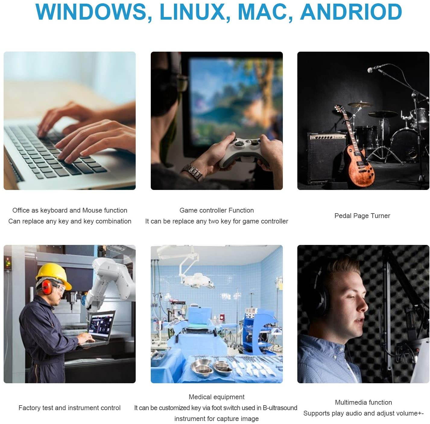 [Upgraded] iKKEGOL USB Foot Pedal Switch Video Game PC Hands Free Footswitch One Key Control Program Computer Mouse Keyboard HID with 2M Cable