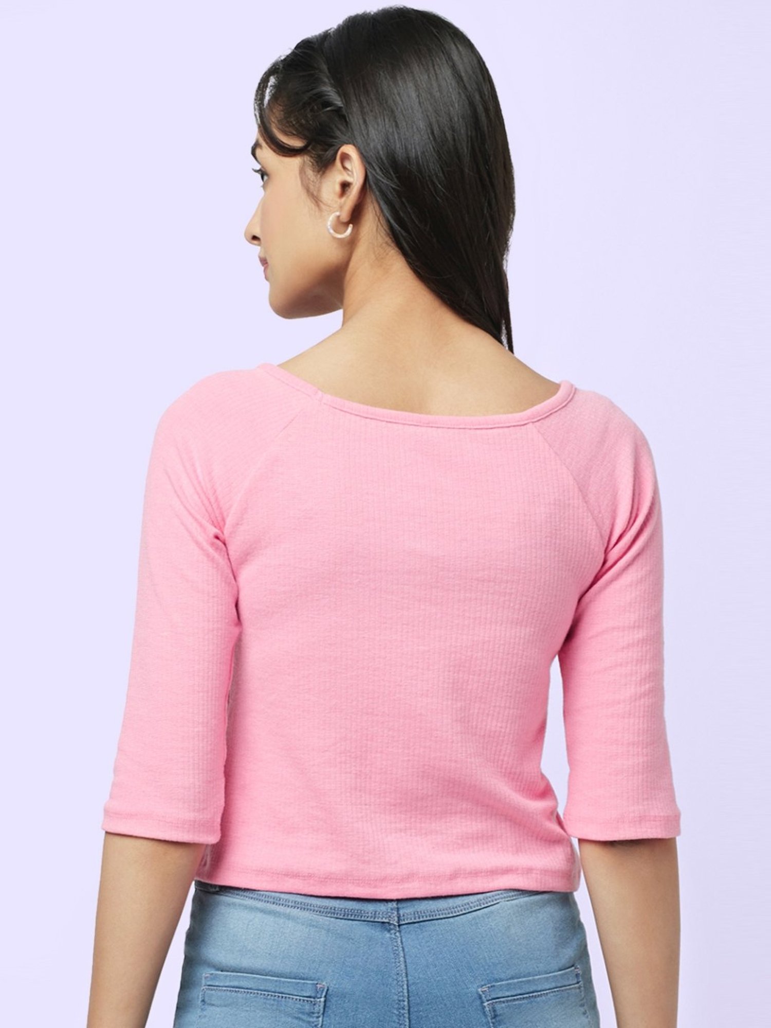 YU by Pantaloons Pink Slim Fit Top