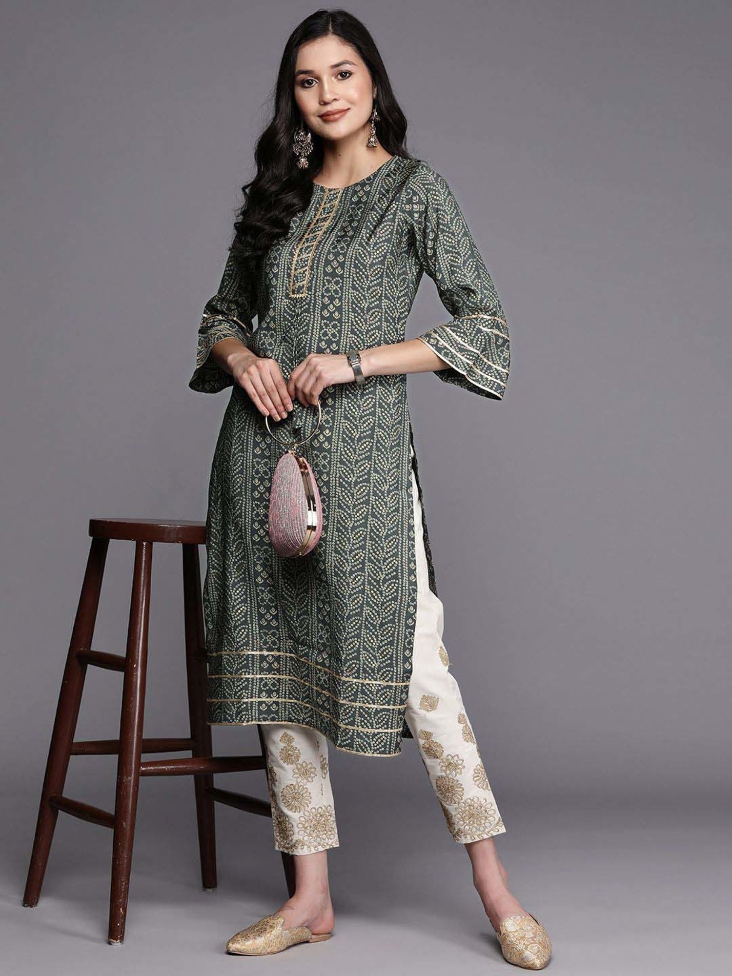 Libas Grey Printed Straight Kurta