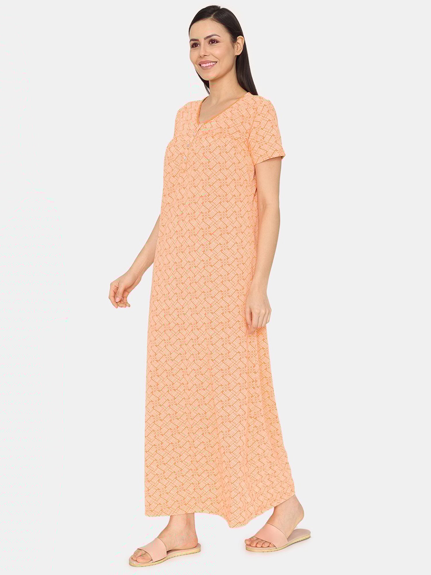 Zivame Orange Printed Nighty