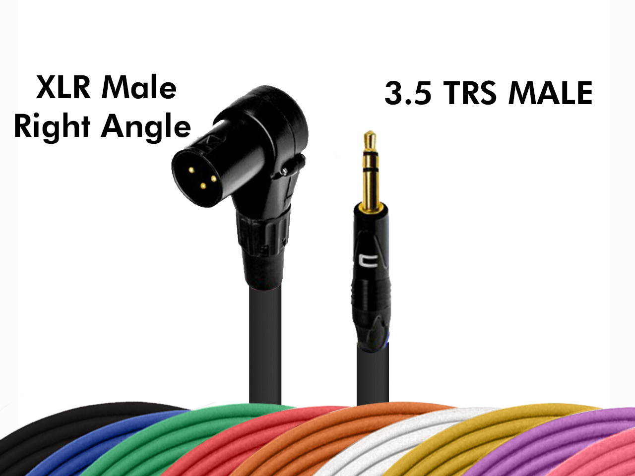 Right Angle 3-Pin XLR Male - 3.5 TRS Balanced Stereo Cable - Custom Length Color