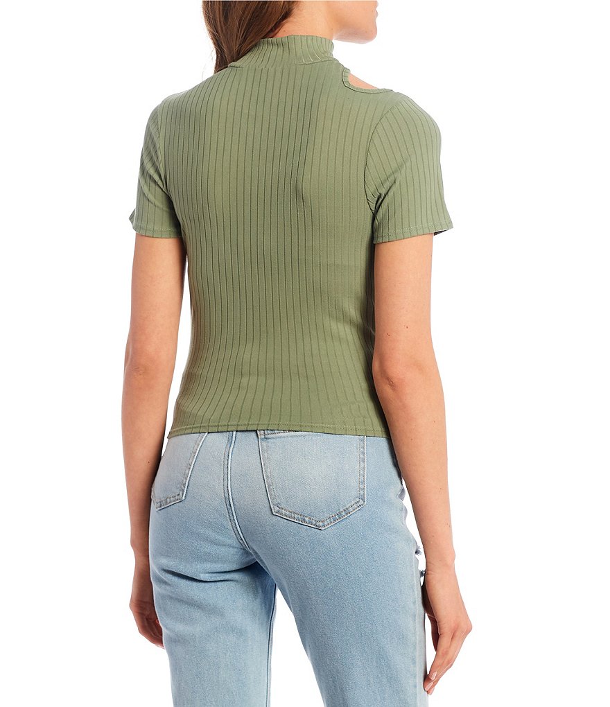 Love & Piece Mock-Neck Button-Side Ribbed Knit Top