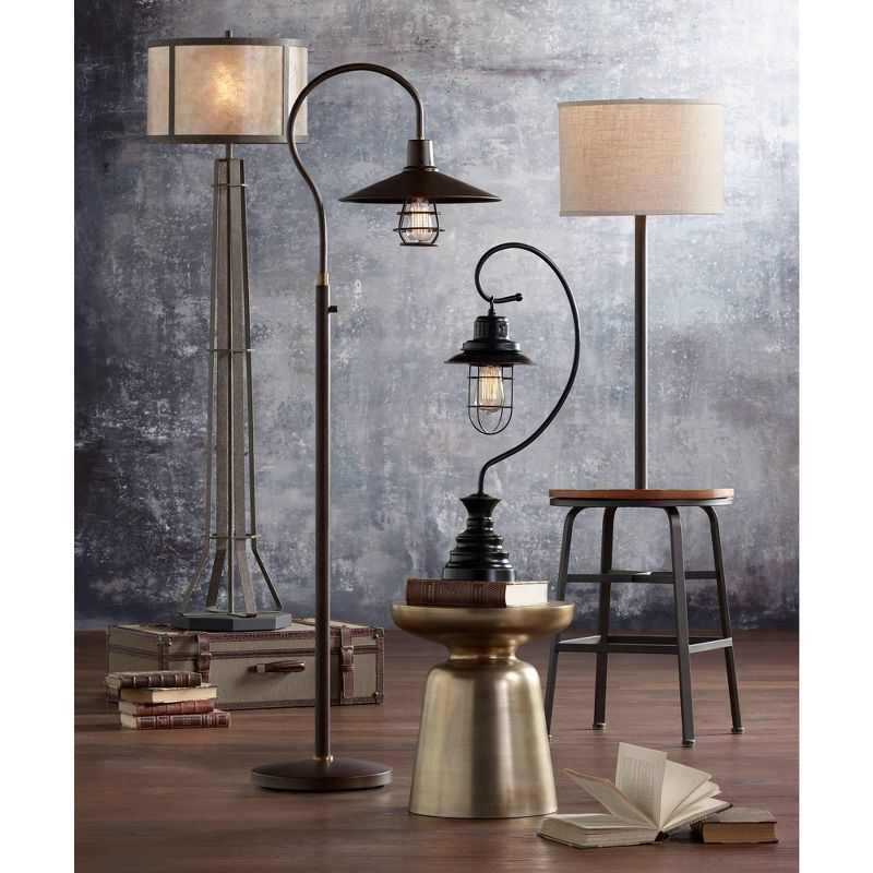 Franklin Iron Works Industrial Floor Lamp Oiled Rubbed Bronze Metal Cage Barn Light Shade for Living Room Reading Bedroom Office