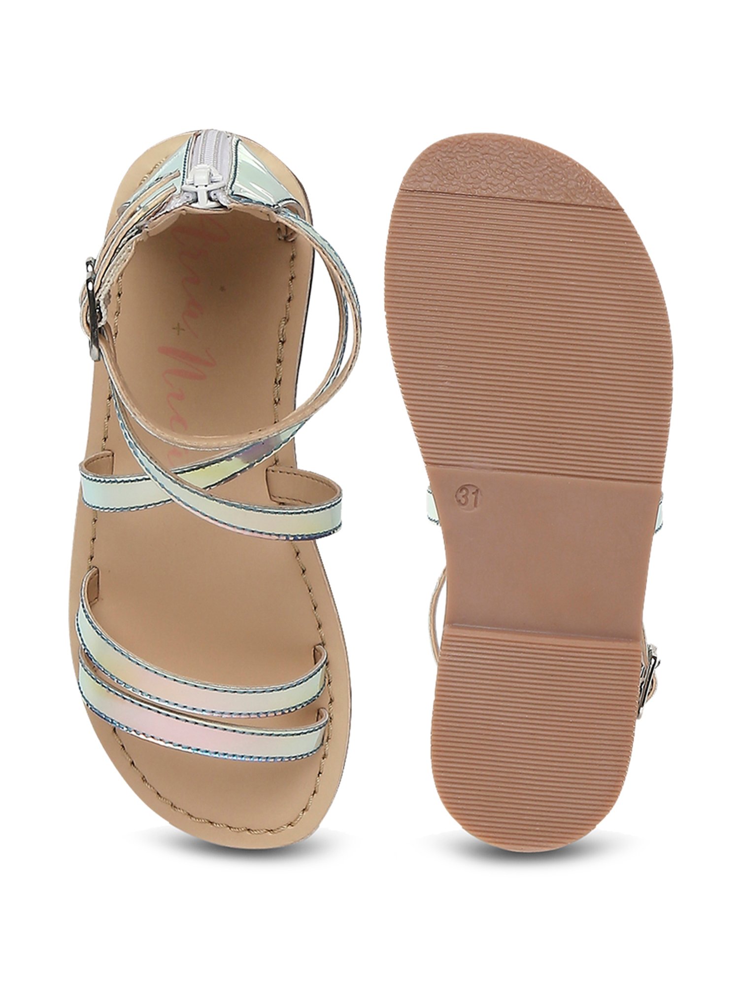 Aria Nica Kids Silver & Blue Ankle Strap Sandals