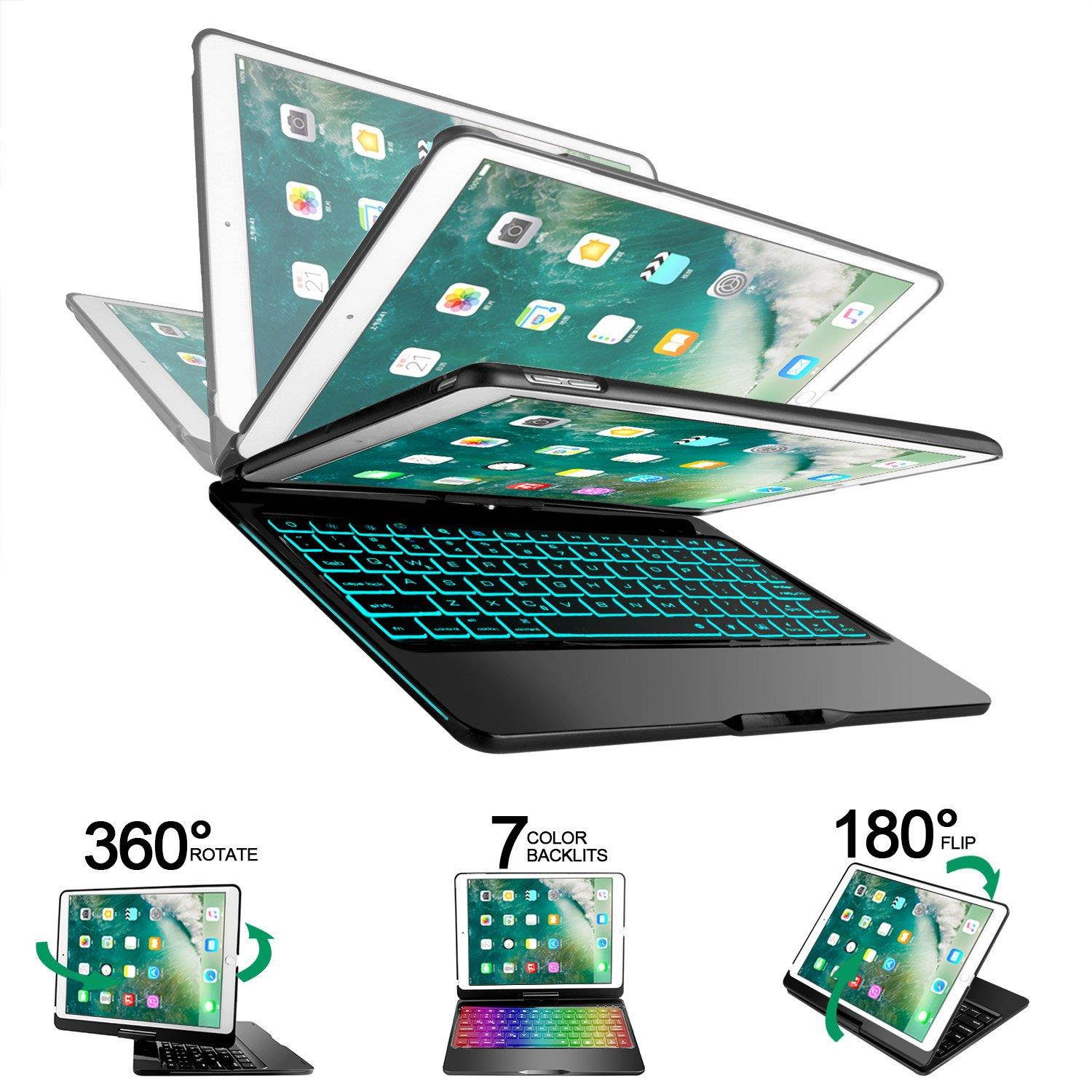 Earto iPad Pro 10.5 Keyboard Case Compatible iPad Pro 10.5(A1701/A1709), 360 Rotatable Wireless Backlit Keyboard Case/Aluminium Alloy Slim Case/Smart Auto Sleep-Wake Case (Black)