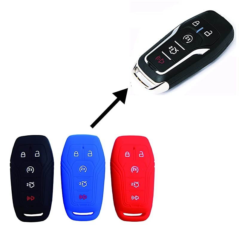 Autotech Remote Key Silicone Rubber Keyless Entry Shell Case Fob and Key Skin Cover fit for Ford Mustang Fusion Lincoln MKZ MKC F450 F150 2015 Ford Fusion SE 1 Pair Black