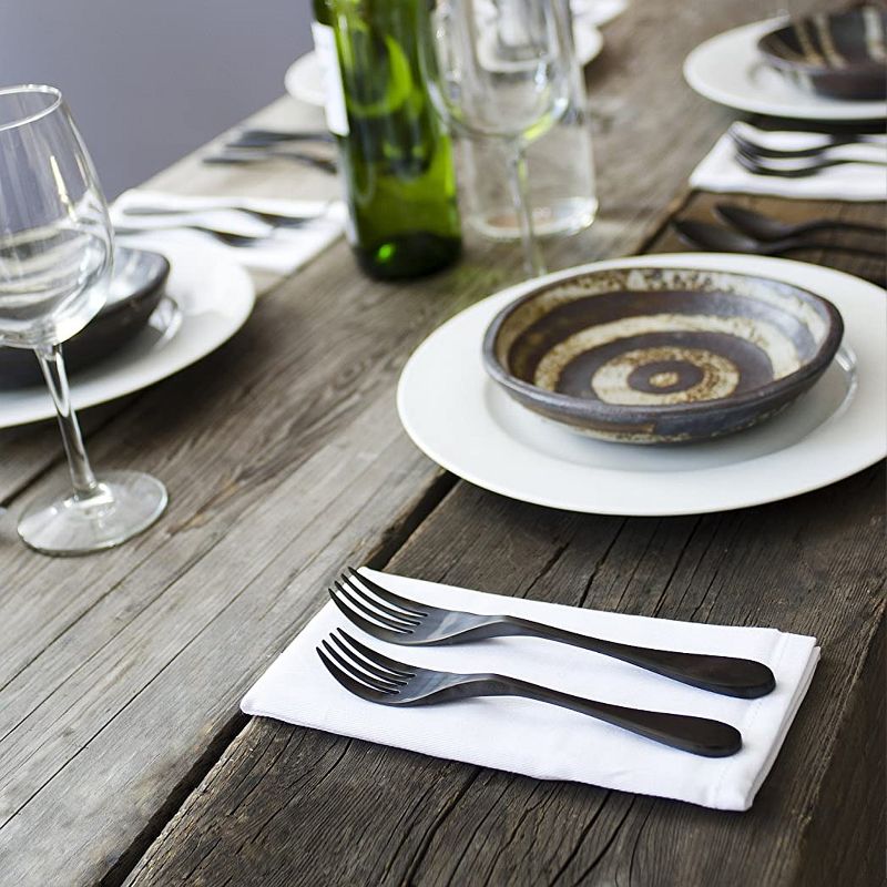 Knork Rustproof Titanium Coated Steel 5 Piece Modern Industrial Flatware Silverware Cutlery Dining Set with 2 Spoons, 2 Forks, and Knife, Black