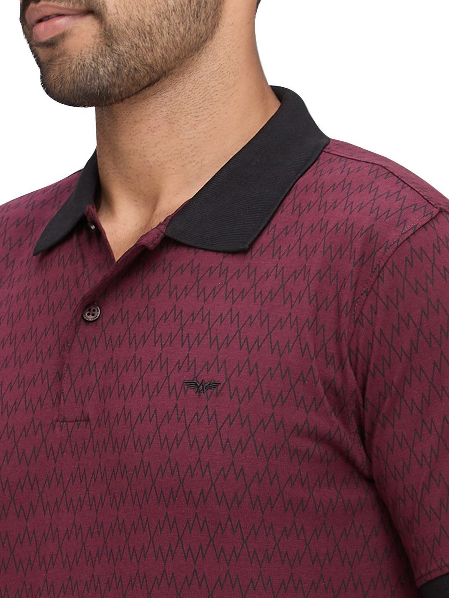 Park Avenue Maroon Slim Fit Printed Polo T-Shirt