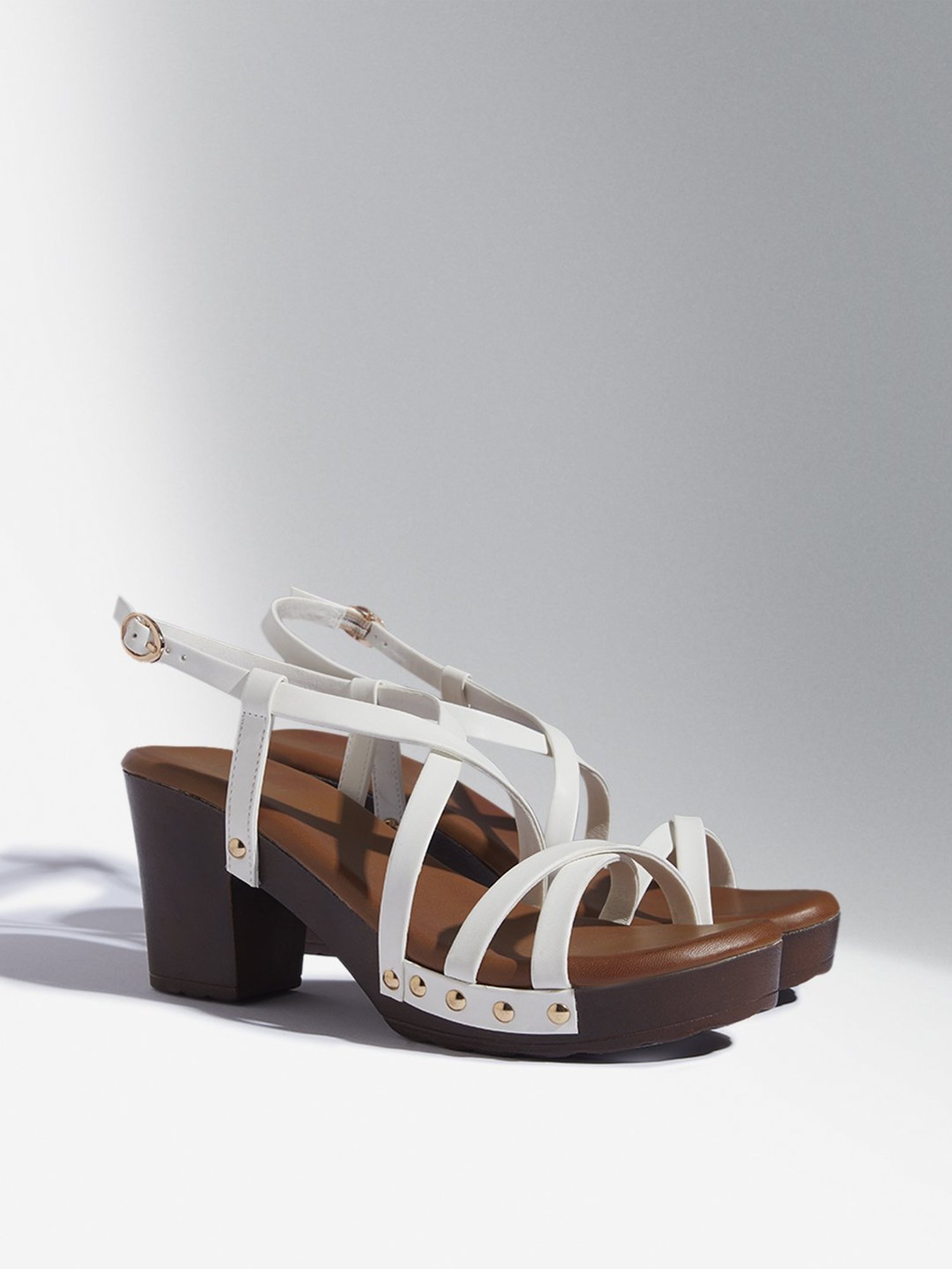 LUNA BLU by Westside White Multi-Strap Block Heel Sandals