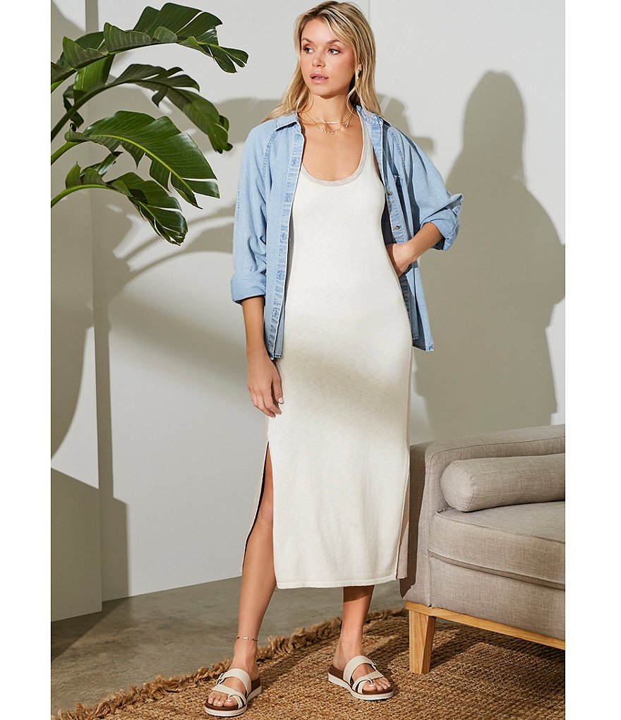 Every Button-Front Long Sleeve Chambray Top