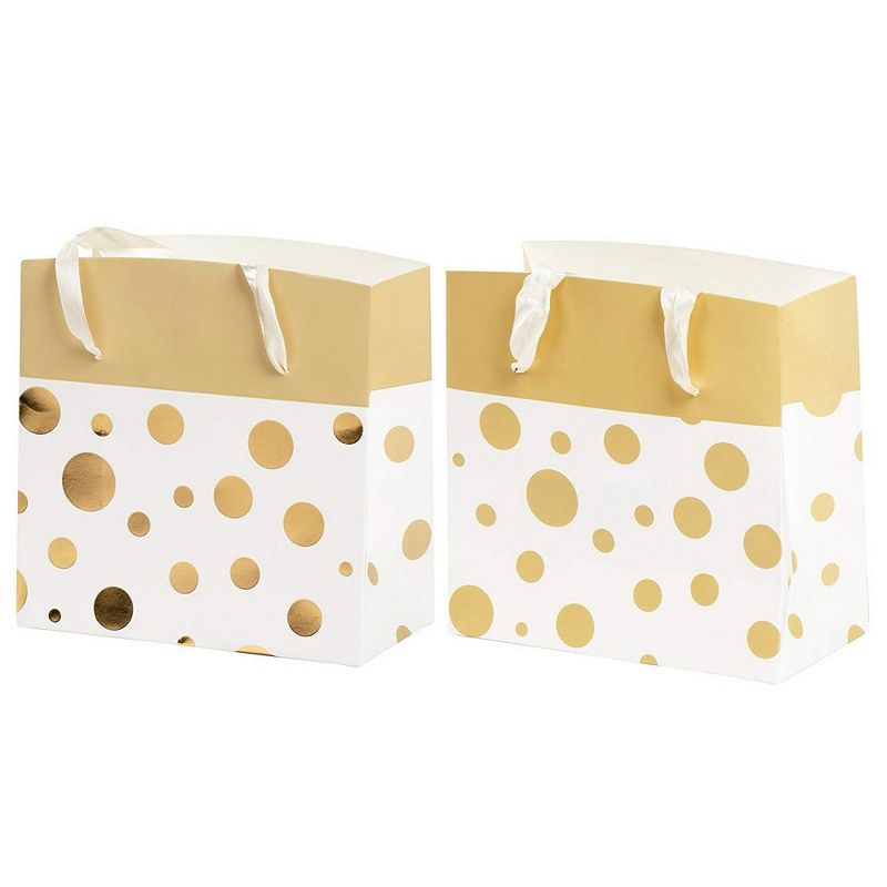 Best Paper Greetings 12-Pack Gold Foil Paper Gift Bags with Handles for Birthday, Wedding, 4 Designs (7 x 4.7 x 3.5 in)