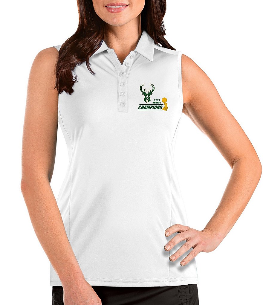 Antigua Women's Milwaukee Bucks 2021 NBA World Champions Tribute Sleeveless Polo Shirt