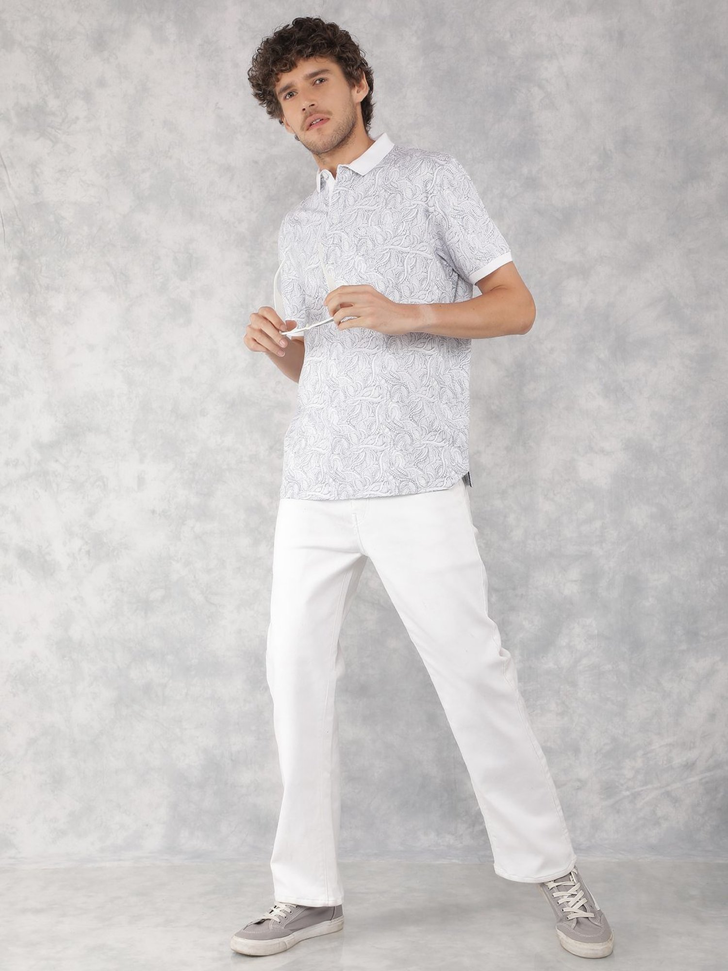 Crimsoune Club Blue Cotton Slim Fit Printed Polo T-Shirt