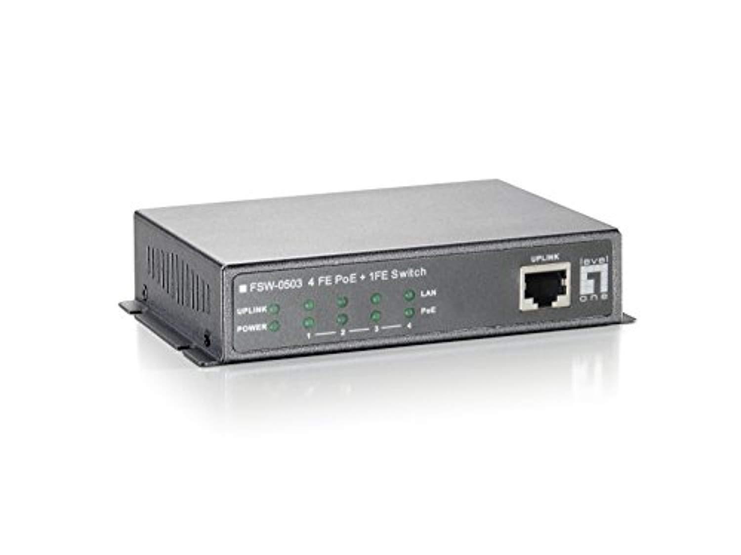 levelone fsw-0503 4-port poe w1-port 10/100 wall mountable switch