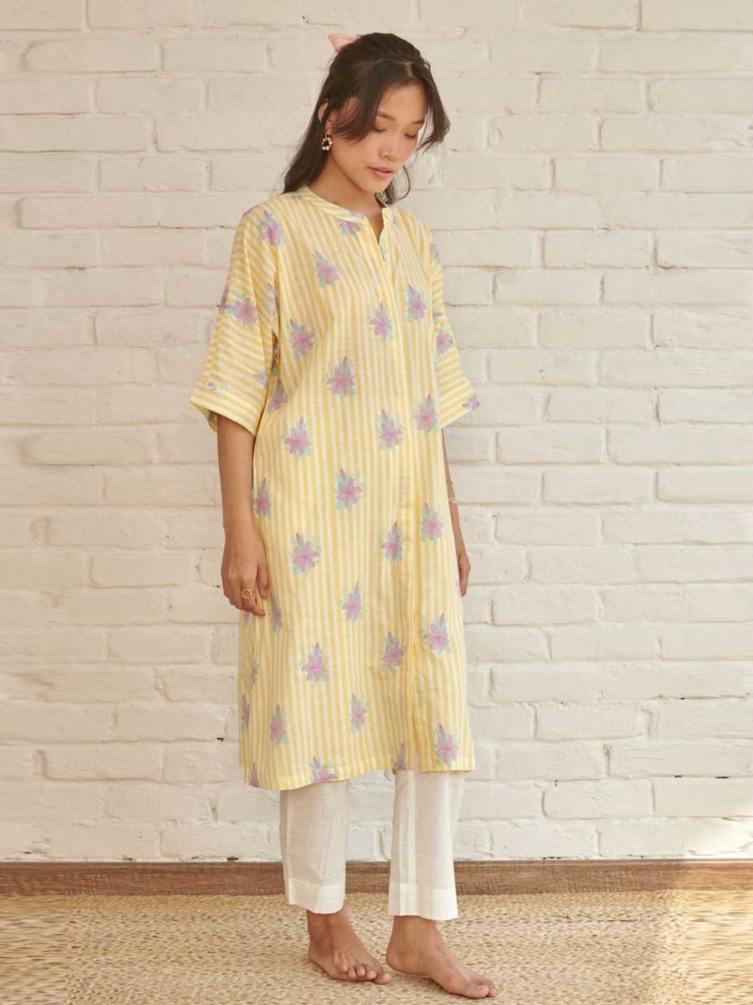 Prakriti Jaipur Yellow Voila Kaftan Kurta