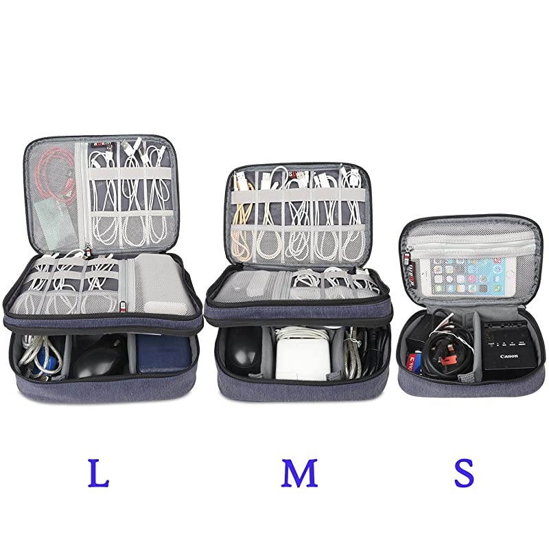 3Pcs Universal Travel Cable Organizer Electronics Accessories Carry Bag for Cables, Cord, USB Flash Drive, Battery and More, Black