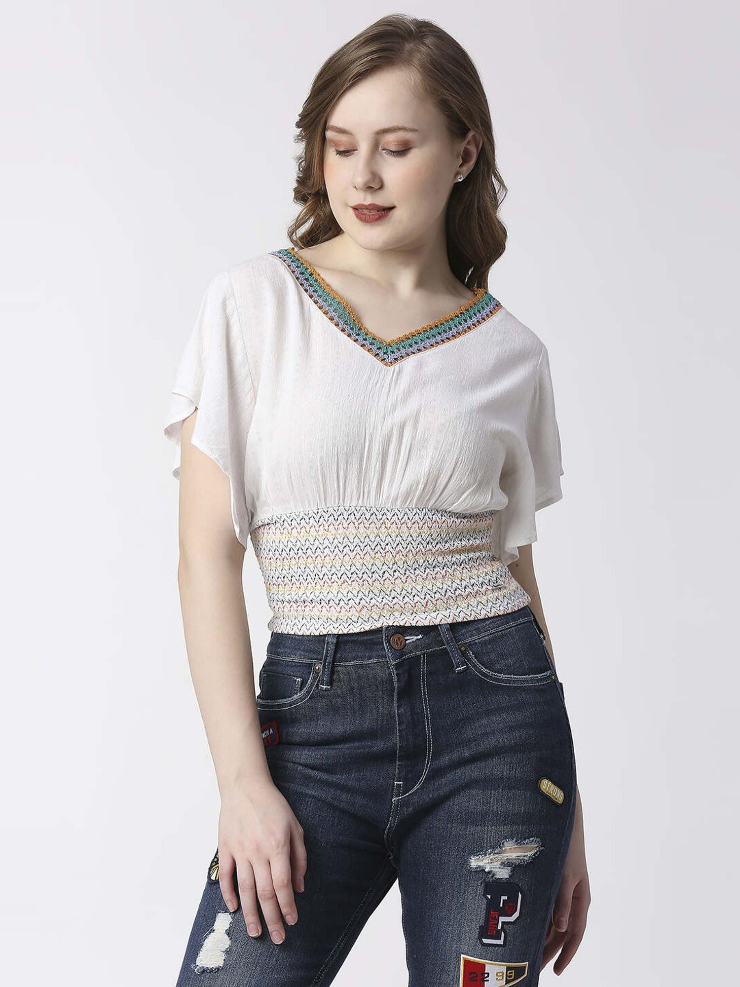 Pepe Jeans White Self Pattern Top