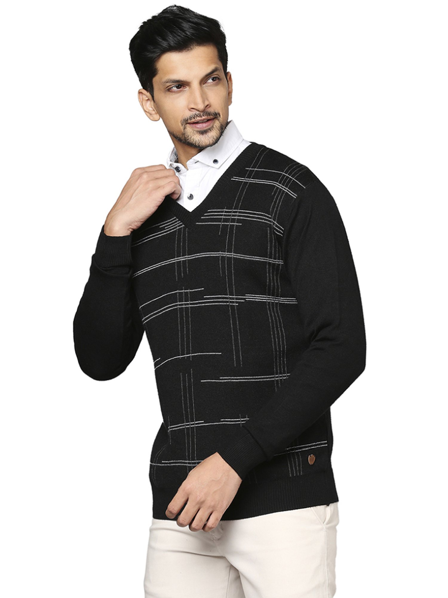 Raymond Black  Regular Fit Printed Sweaters