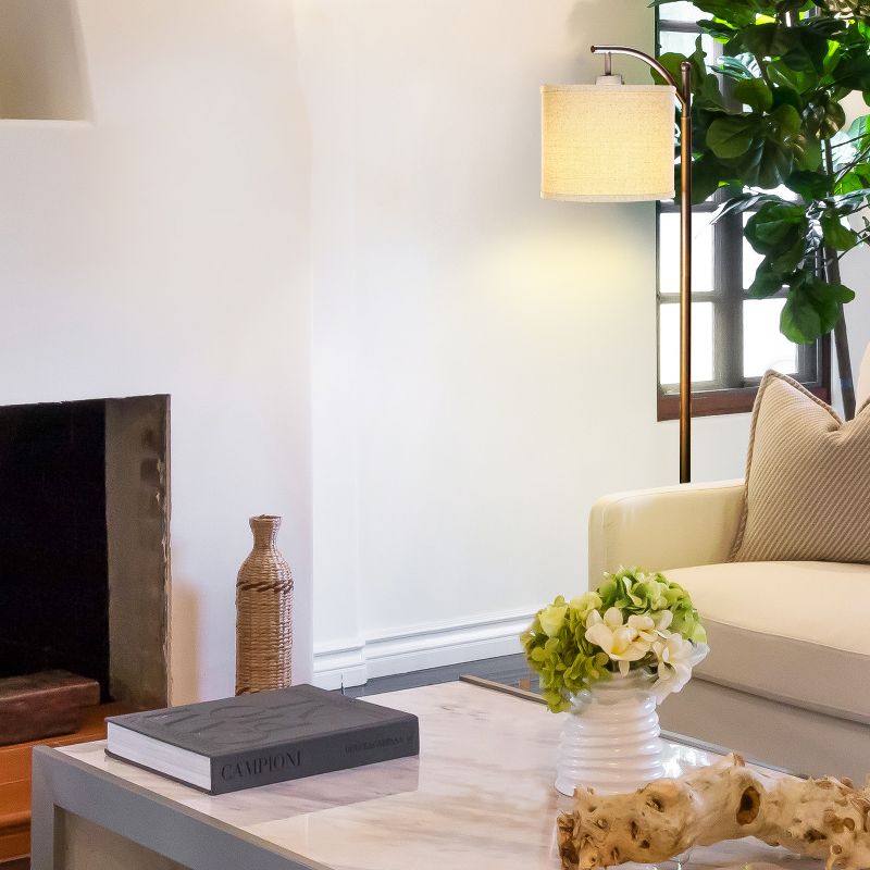 Brightech Montage Free Standing Pole Floor Smart Lamp with LED Light Bulb and Neutral Fabric Shade for Living Room, Bedroom, Home Office (Bronze)