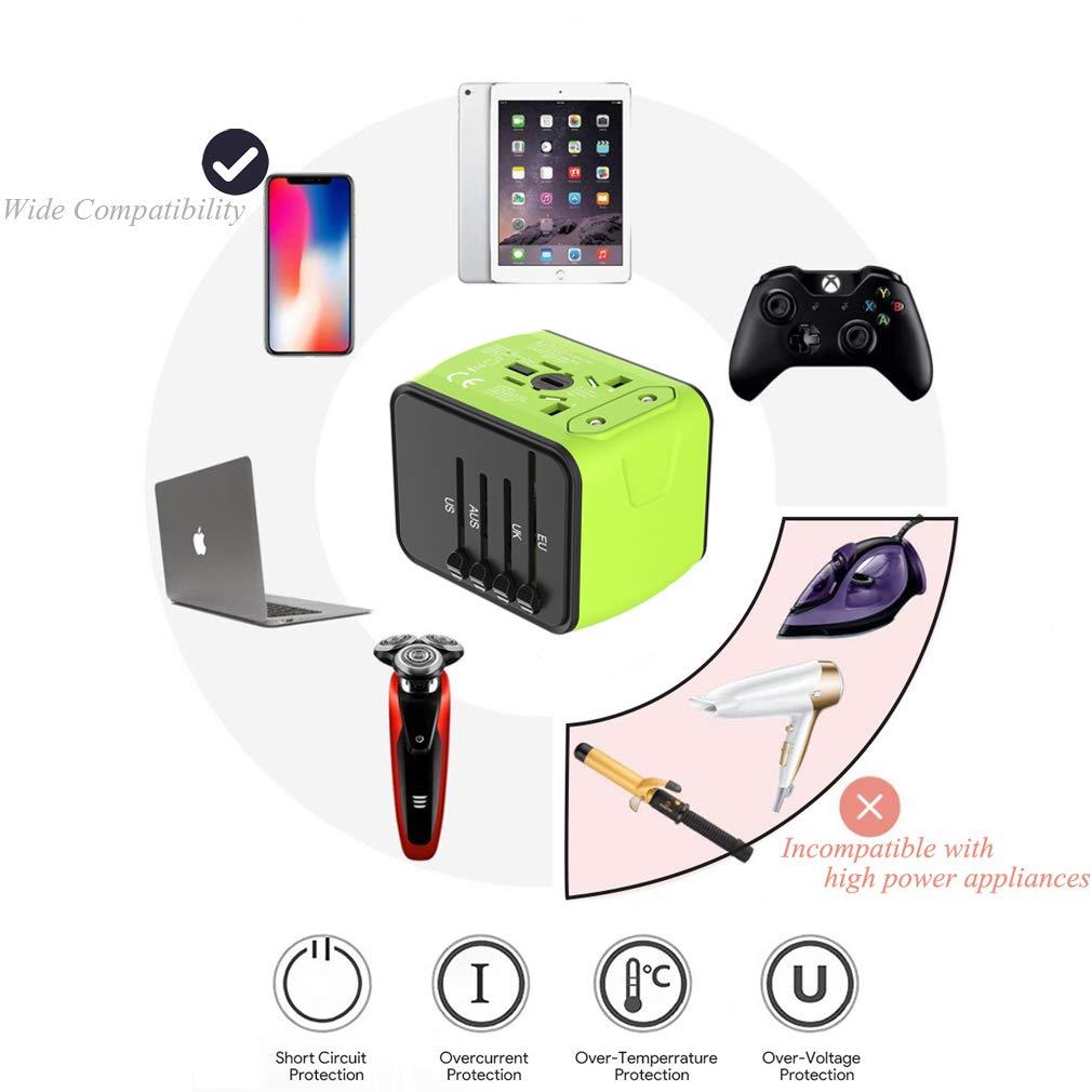 Travel Plug Adapter, Universal Travel Adapter, Travel Power Plug Adapter, International Power Adapter with 3.4A 3 USB & 1 Type-C, for UK, EU, US, AUS, and More 170 Countries (Green)
