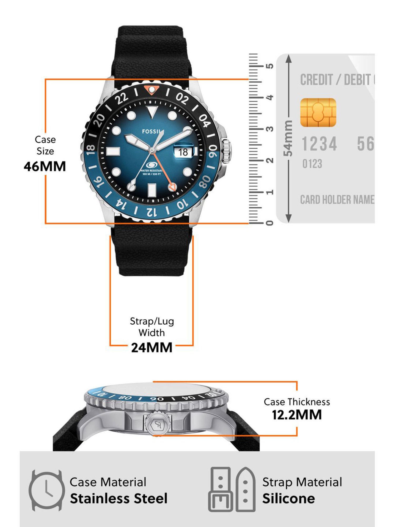 Fossil FS6049 Blue Gmt Analog Watch for Men