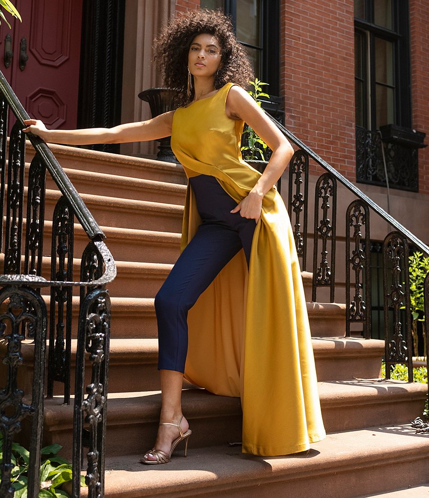 Kay Unger Emiliana Contrast Color Boat Neck Sleeveless Walk-Thru Jumpsuit