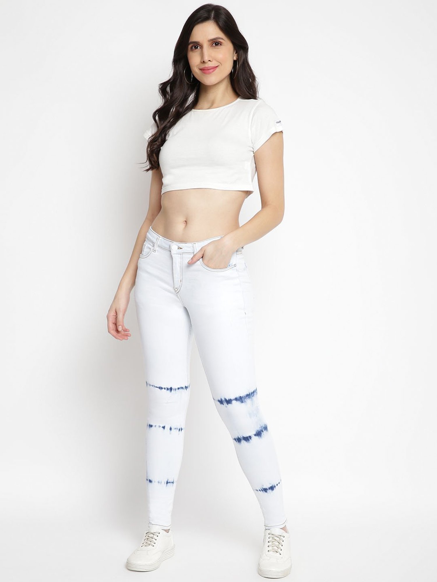Tales & Stories White & Blue Printed Jeans