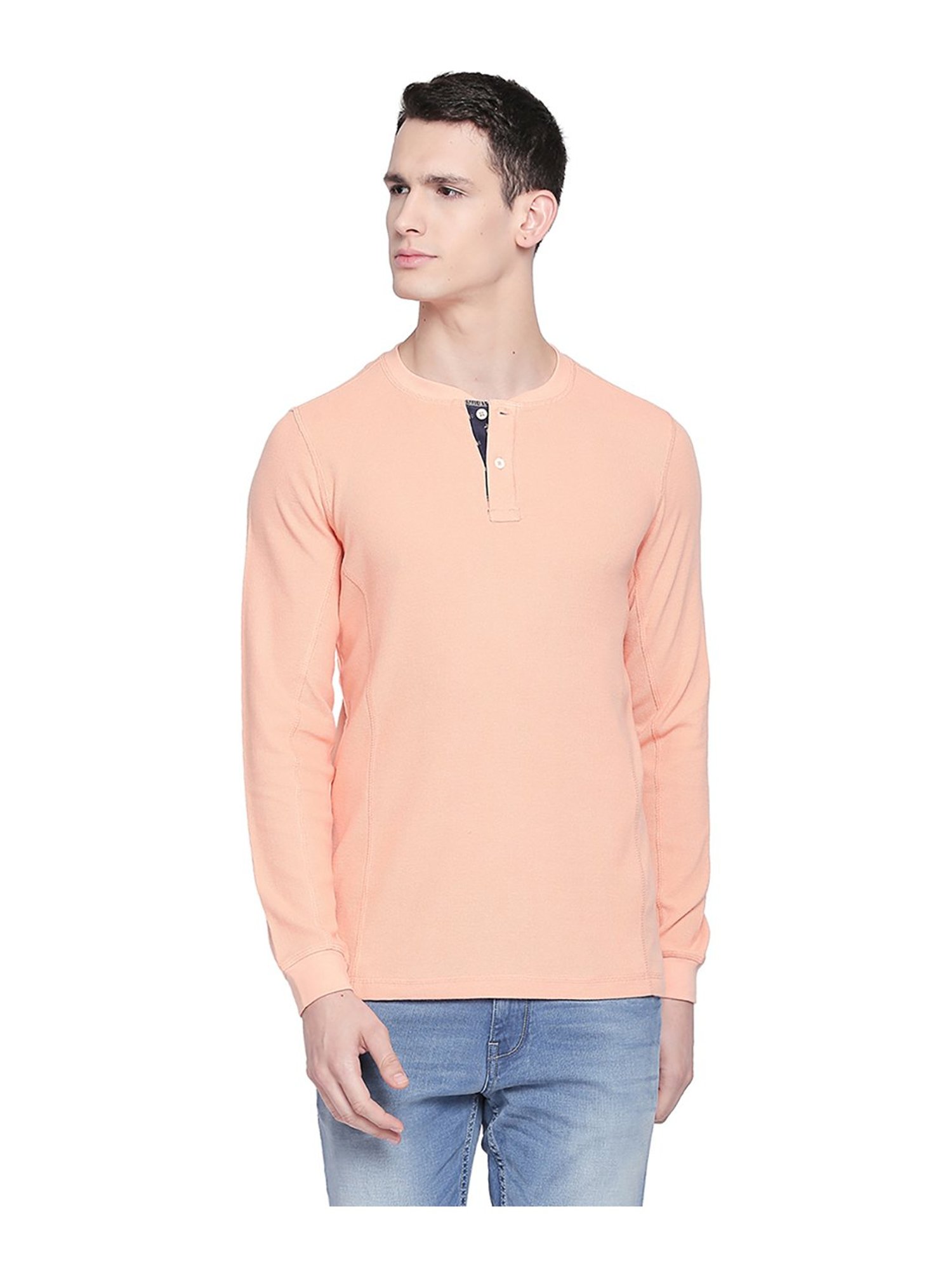 Basics Peach Henley T-Shirt