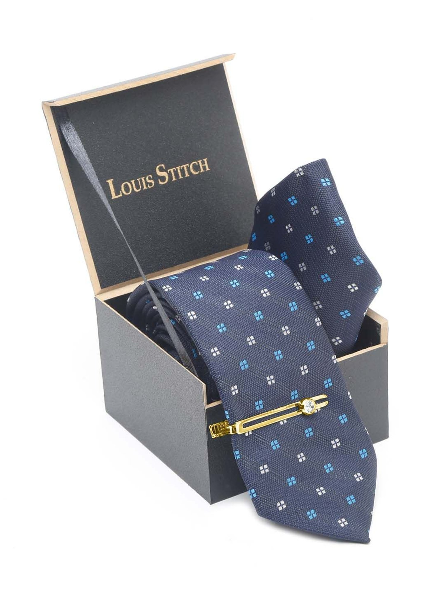 Louis Stitch Blue Printed Necktie Gift Set - Set of 3