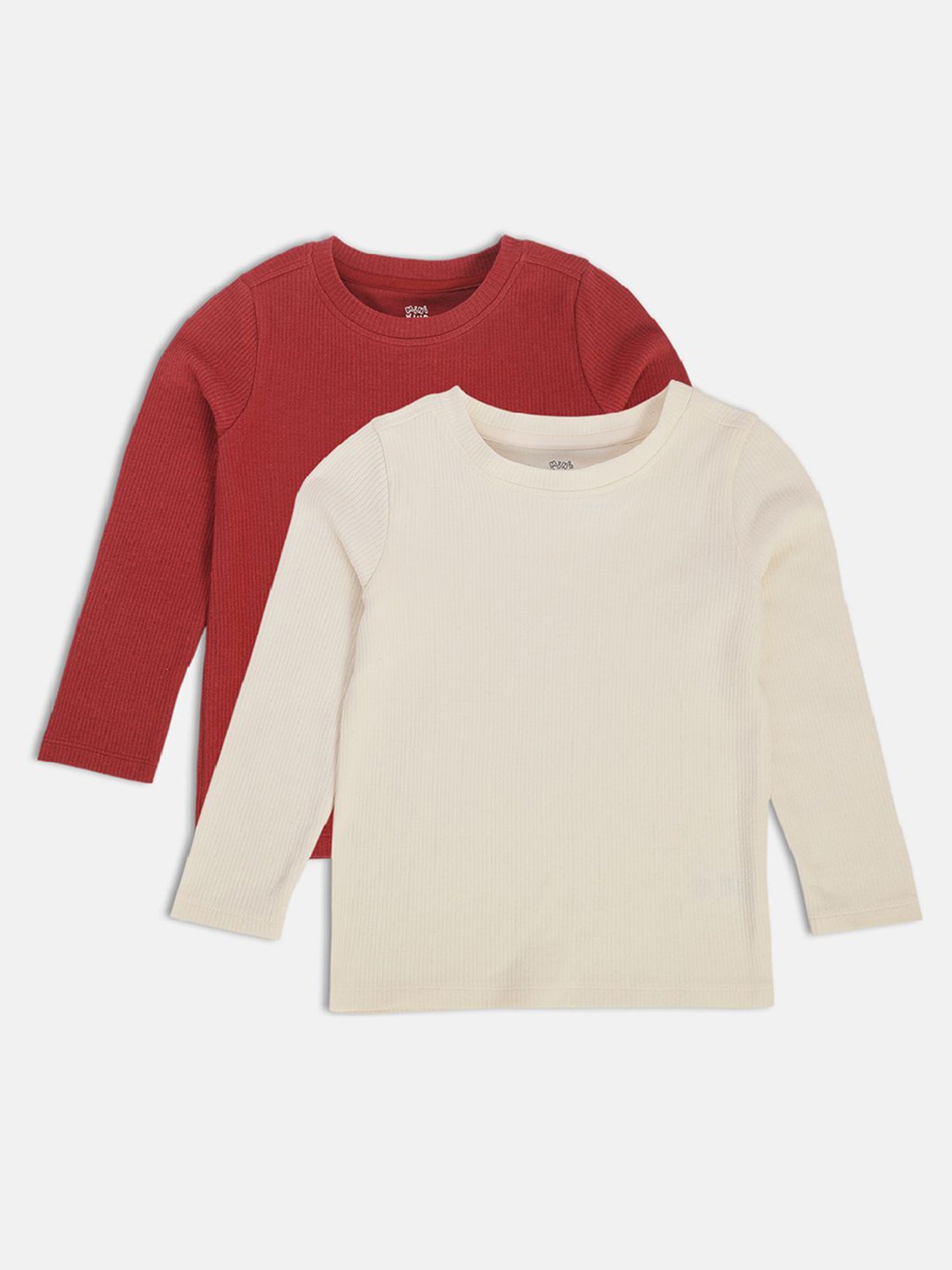 MINIKLUB Kids Red & White Solid Full Sleeves T-Shirt (Pack Of 2)