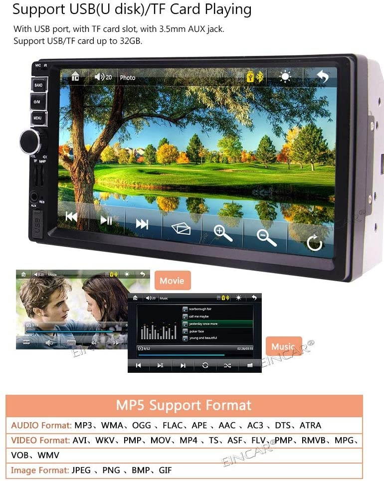 EinCar Newest Double 2 Din Car Stereo, 7 Inch Capacitive Touch Screen Car Radio MP3/MP5/FM Player Supports GPS Navigation/Bluetooth/USB/TF Card with Remote Control and 8GB GPS Map Card