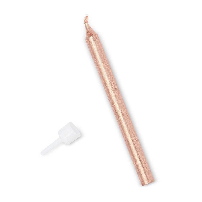 Blue Panda 72 Pack Metallic Long Thin Birthday Cake Candles 3-Inch with Holders - Silver, Gold, Rose Gold