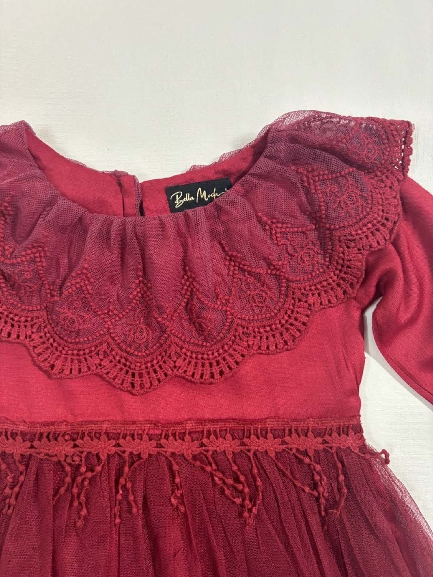 Bella Moda Kids Red Embroidered Full Sleeves Dress