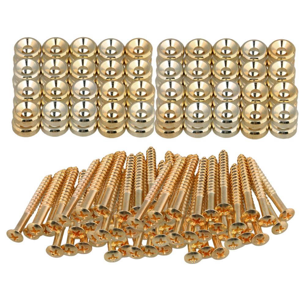 BQLZR Set of 80 Guitar Neck Joint Ferrules & Screws Gold 14mm-Dia
