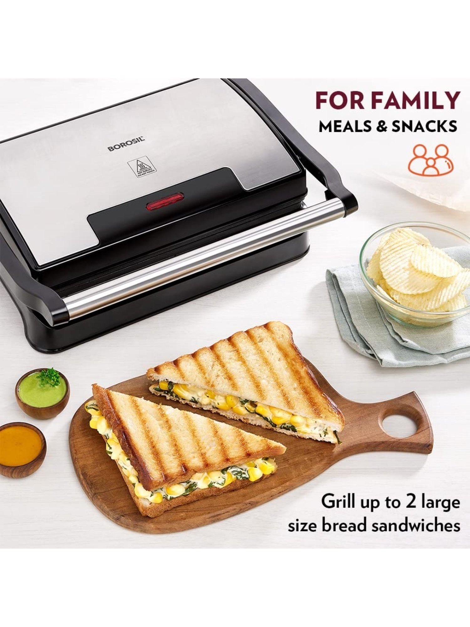 Borosil Sandwich Maker 700W Non Stick Coating (Black)