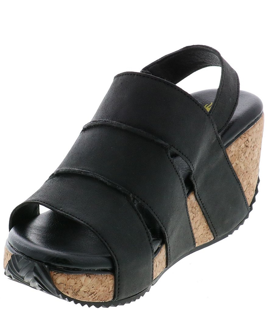 Volatile Robeline Cut Out Slingback Leather Cork Wedges