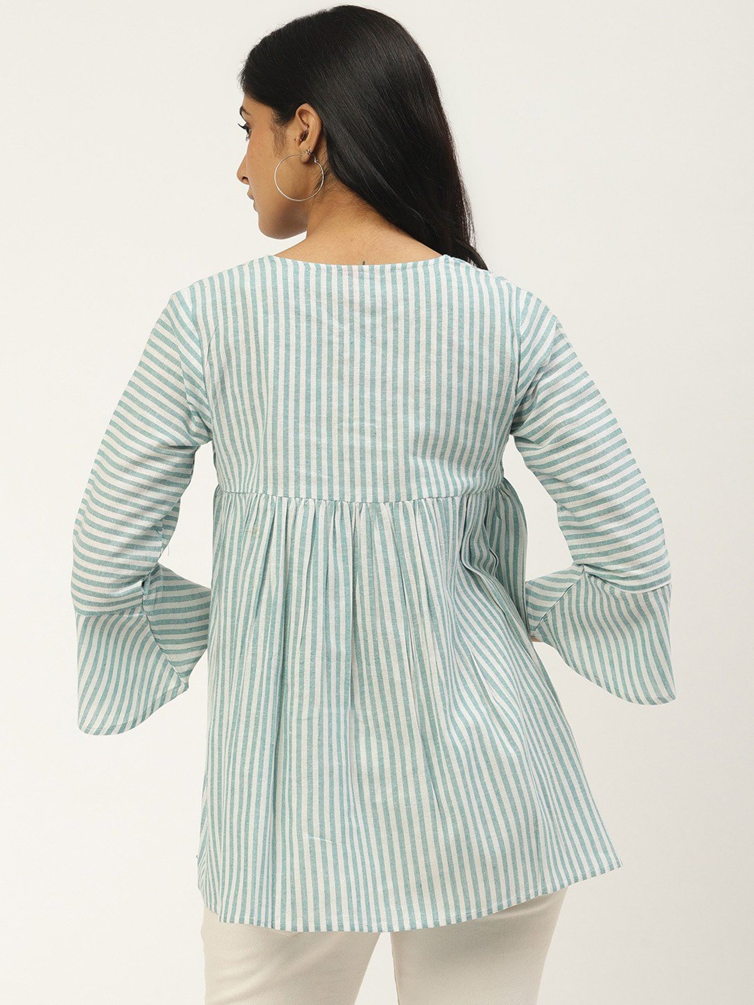Cottinfab Turquoise Striped A-Line Cotton Top