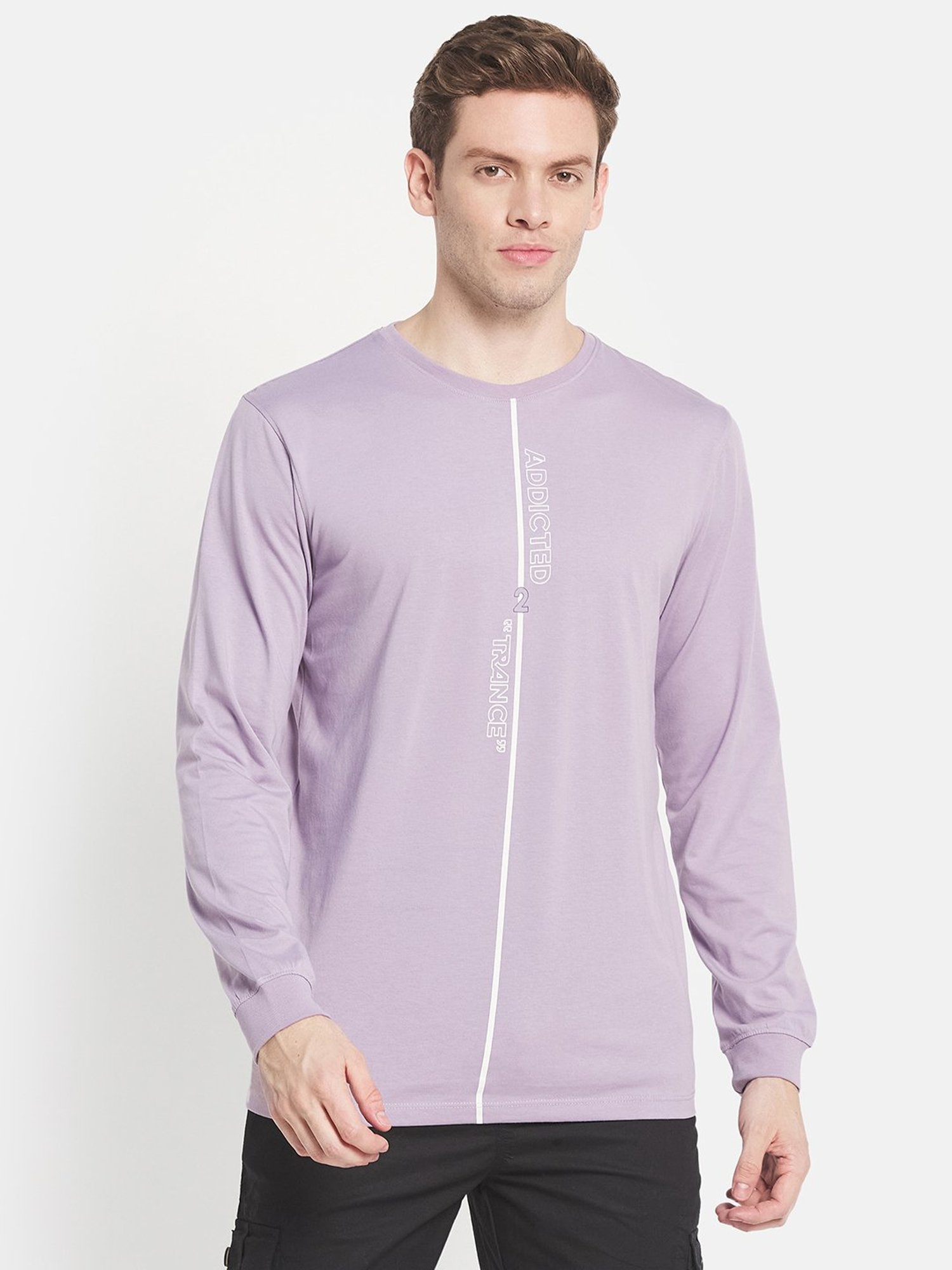 Mettle Purple Cotton Regular Fit Printed T-Shirt
