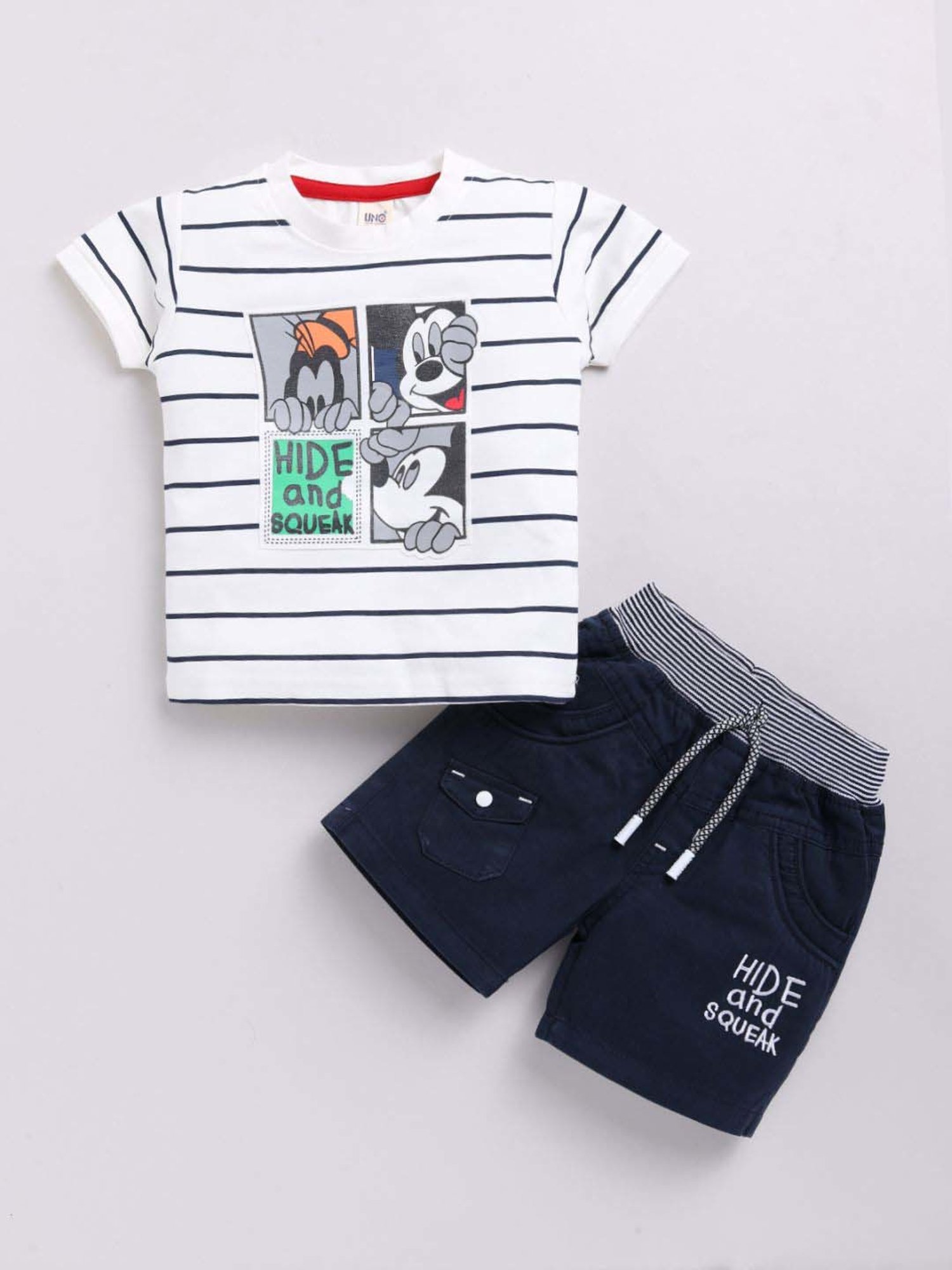 UNO KIDS Boys Black & White Striped Top & Short sets