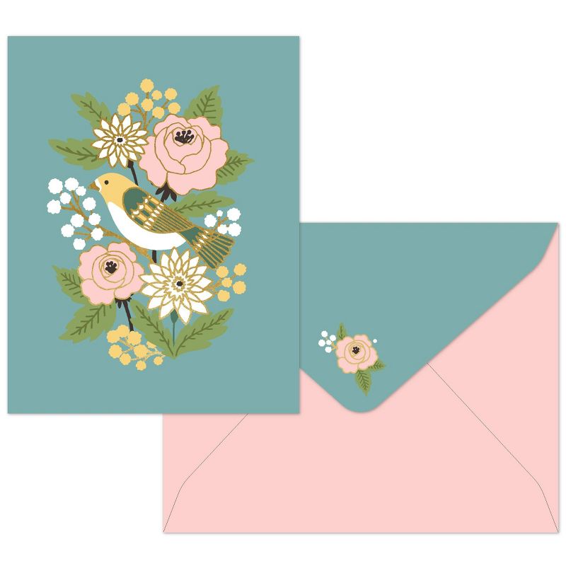 Green Inspired 10ct Bird And Blooms Blank Cards