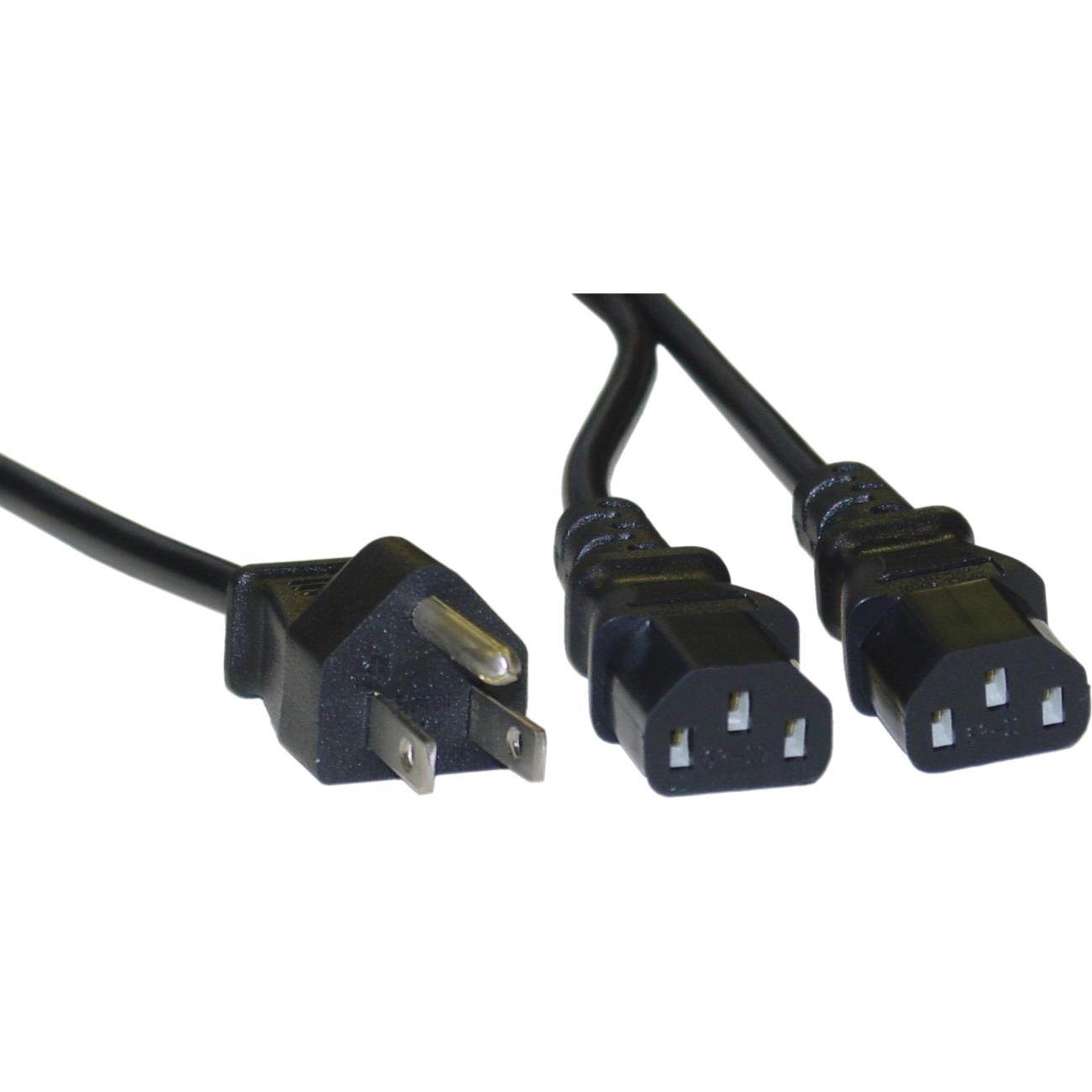 Offex Computer / Monitor Power Y Cord, NEMA 5-15P to Dual C13, 10 Amp, UL / CSA rated, 6 foot - Black