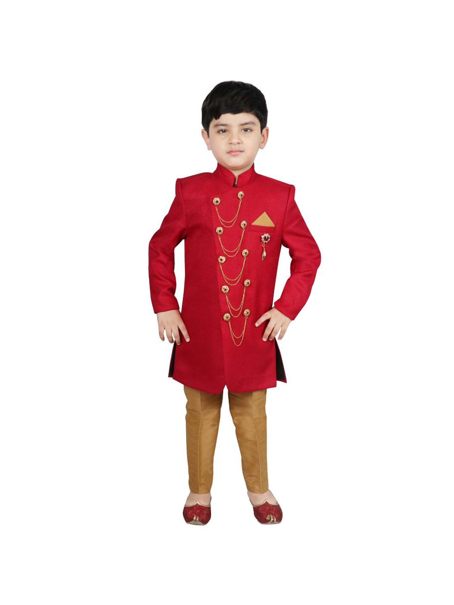 SG Yuvraj Kids Maroon & Brown Solid Sherwani with Pyjama