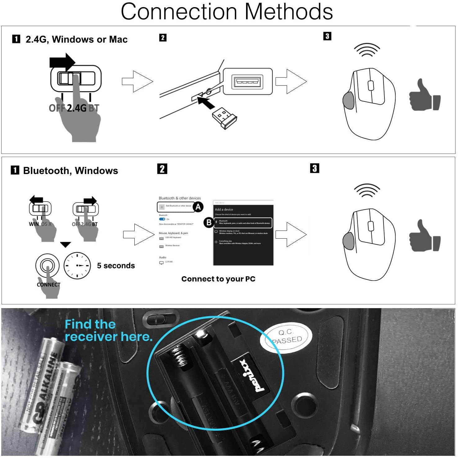 Wireless Ergonomic Trackball Mouse with Adjustable Angle, Black