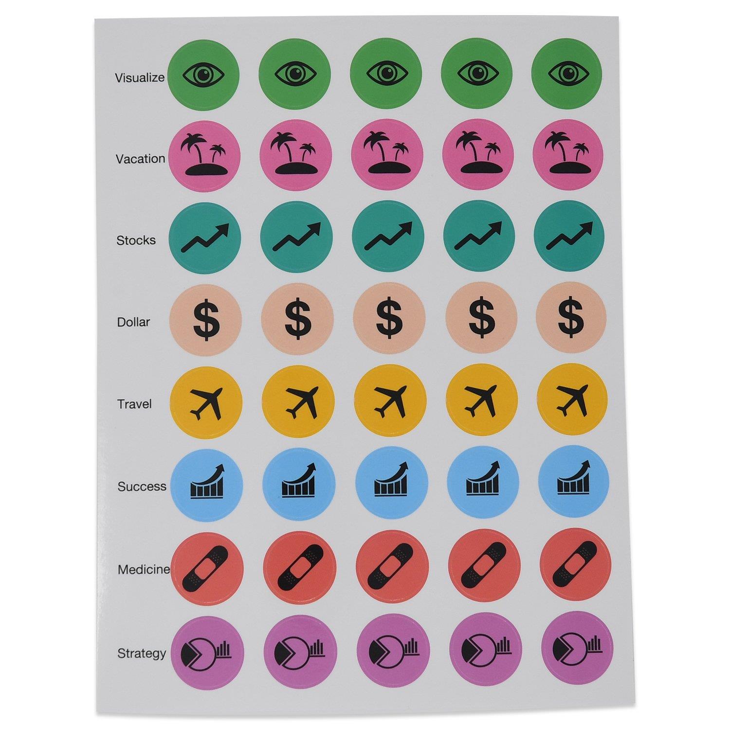 90X Goal Planner - Sticker Pack w/Motivational Words, Daily Activity Reminders, and Good Habit Creating Actions - 5 Pack (200+ Stickers)