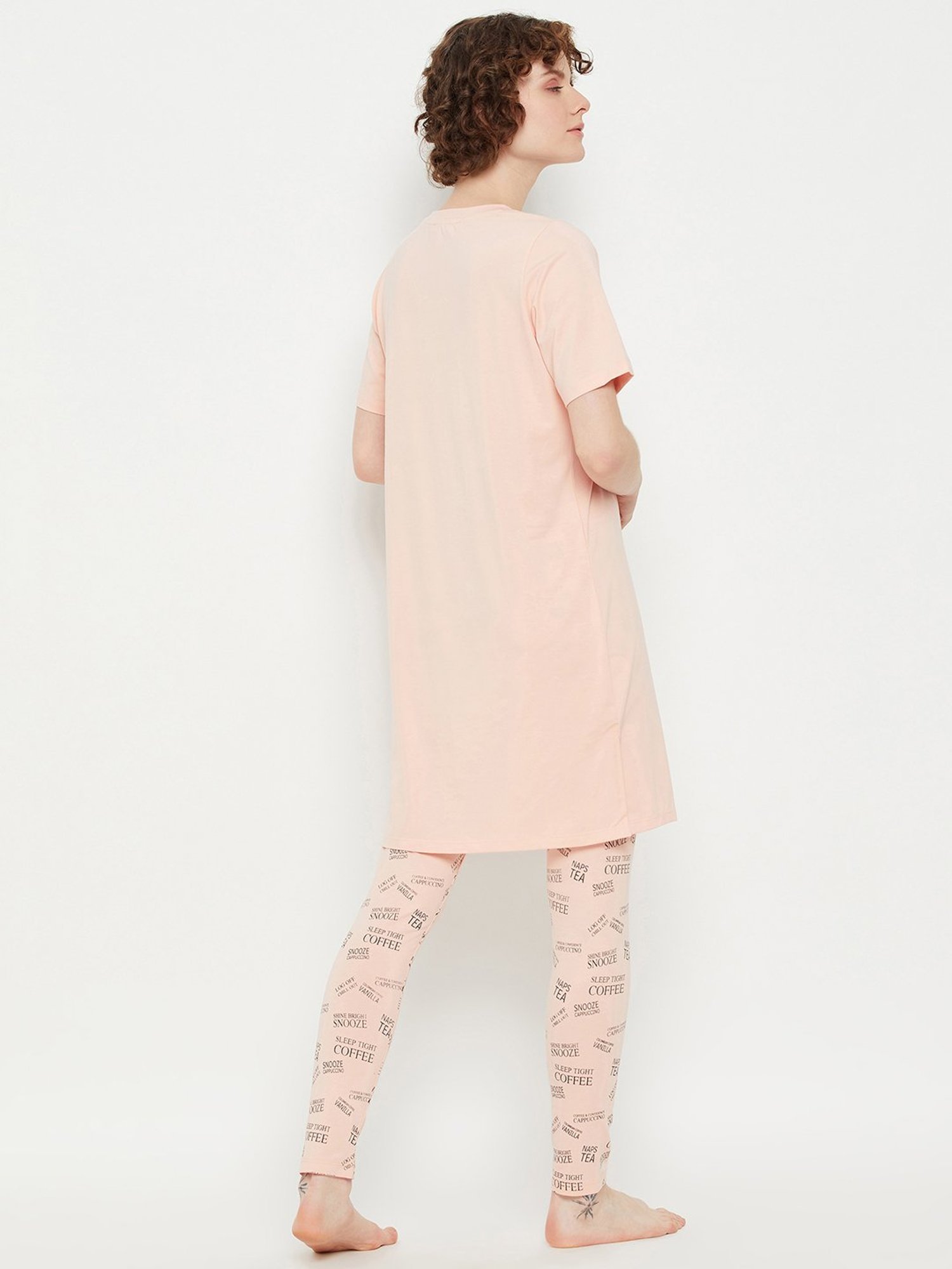 MADAME M Secret Peach Graphic Print Long T-Shirt With Pyjamas