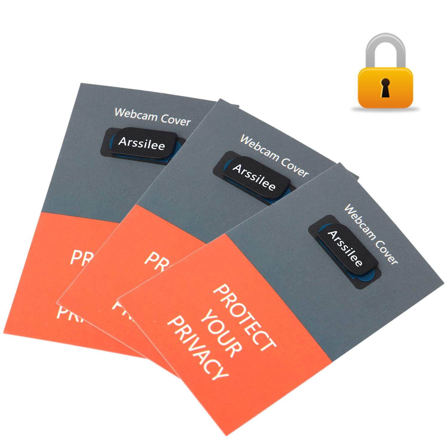 Arssilee 3pack Webcam Cover 0.8MM Thin - Web Camera Cover fits Laptop, Desktop, PC, Macboook Pro, iMac, Mac Mini, Computer, Smartphone,Protect Your Privacy and Security (Black)