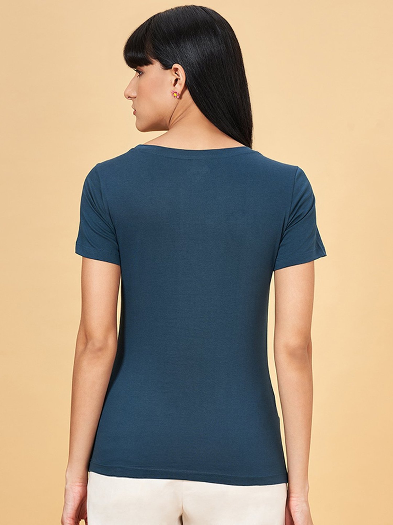 Honey by Pantaloons Blue Cotton Printed T-Shirt