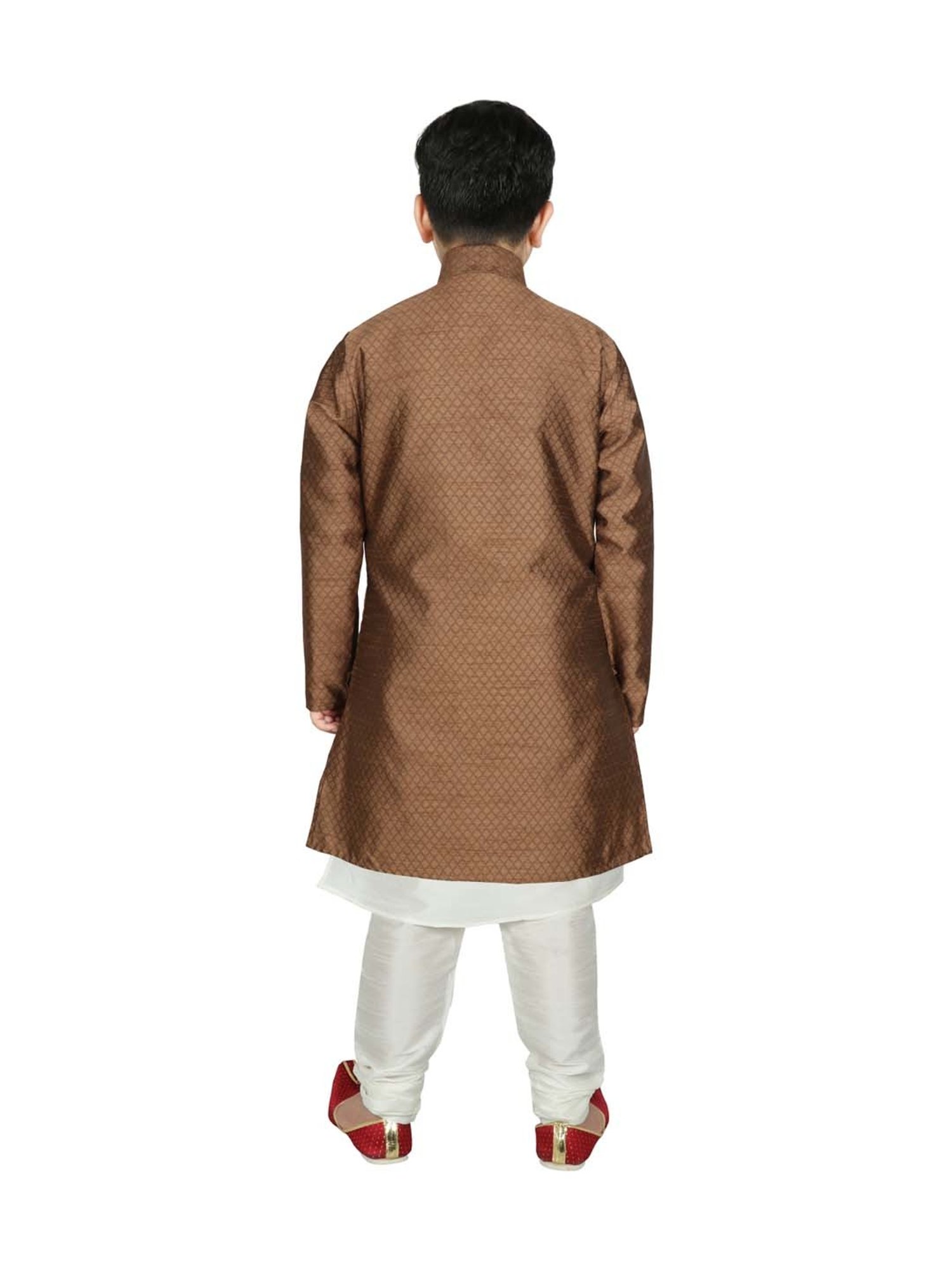 SG Yuvraj Kids Brown & White Textured Pattern Full Sleeves Kurta Set